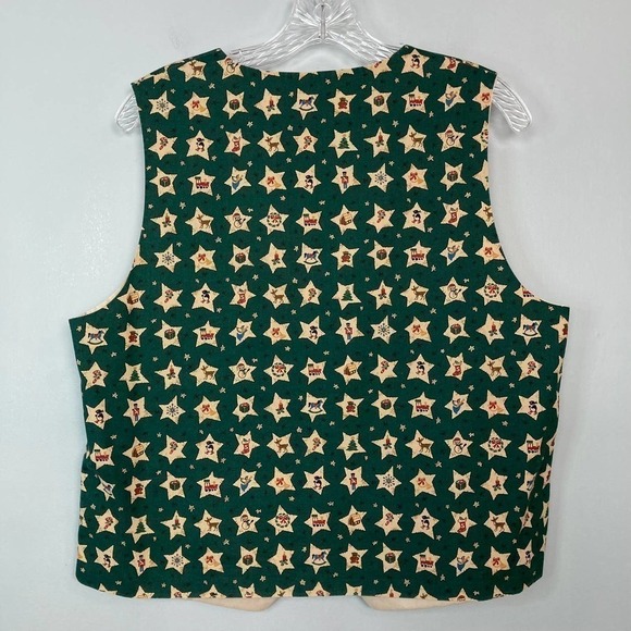VINTAGE Handmade Holiday Stars Christmas Folk Art Button Up Vest Farmhouse Large - Picture 11 of 12